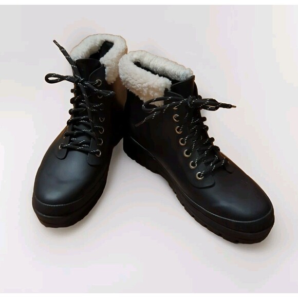 Chooka Rain Boots Booties Womens 8 Black Waterproof Fleece Winter Lace Up - Picture 1 of 7